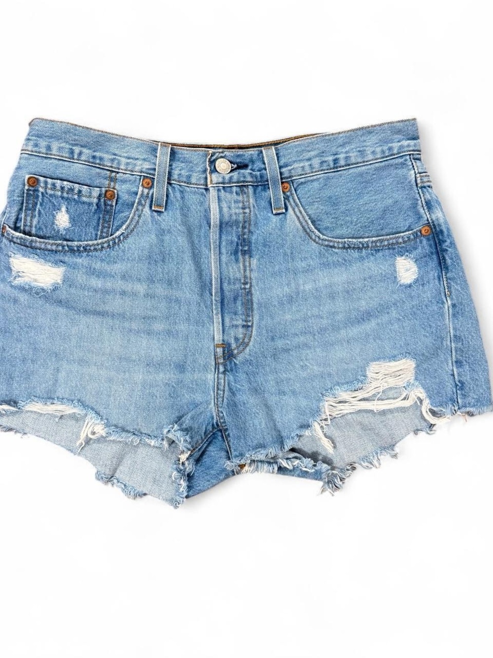 Levi’s 501 High Rise Blue Denim Cut Off Shorts Raw Hem Women’s Size 30